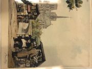 Gravure colorée signée Barday représentant quai de Seine Paris : photo