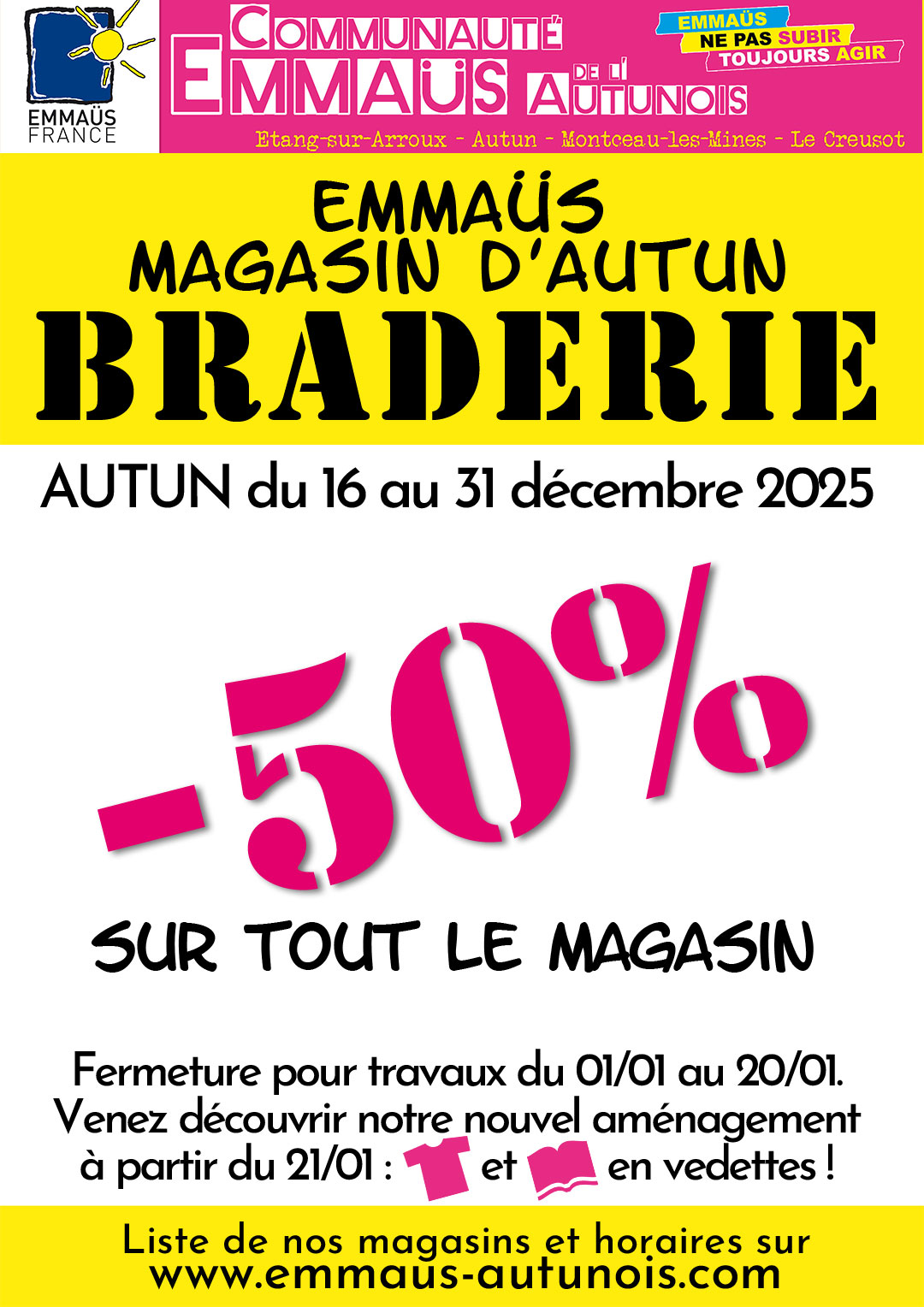 Braderie dans notre magasin d'Autun du 16 au 31 décembre, -50 % !